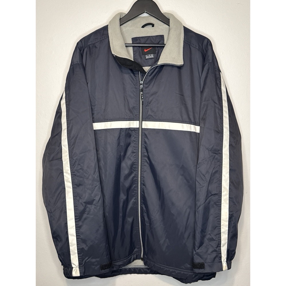 Vintage Nike Fleece Lined Jacket Navy Swoosh Full Zip Mens XL - Picture 1 of 15